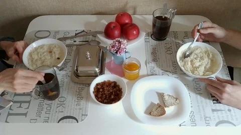 Young couple having breakfast together time lapse Stock Footage 103251389