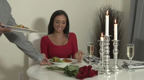 Young couple having romantic dinner at home Stock Footage 44113568