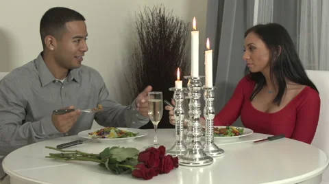 Young couple having romantic dinner at home Stock Footage 44113641