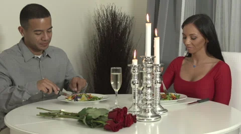 Young couple having romantic dinner at home Stock Footage 44113674