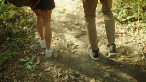 Young couple hugging during hiking in the forest with backpacks Video stock 96180415