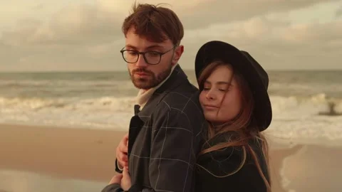 Young couple hugging on the seashore Stock Footage 170118834