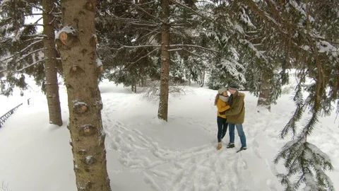 Young couple hugging in winter park Video stock 102339840