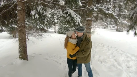 Young couple hugging in winter park Video stock 102339854