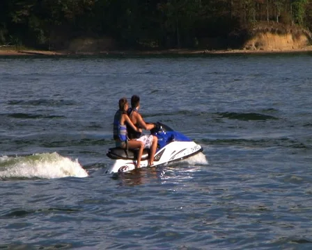Young Couple On Jet Ski Stock Footage 2837682