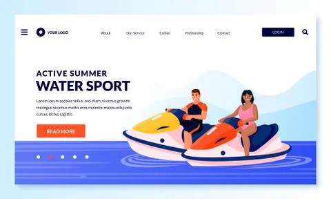Young couple on jet ski. Vector flat cartoon people characters illustration. Stock Illustration