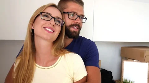 Young couple just move to their new apartment. Positive emotions Stock-Footage 54732460