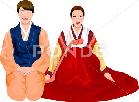 Young couple in korean dress Stock Illustration
