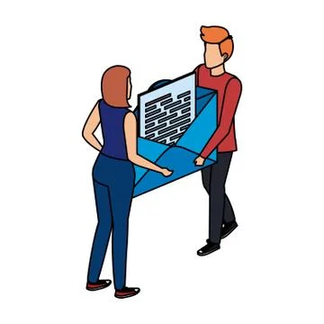 Young couple lifting envelope mail send Stock Illustration