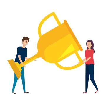 Young couple lifting trophy cup award Ilustração Stock