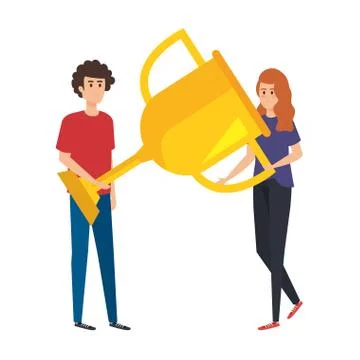 Young couple lifting trophy cup award Ilustração Stock