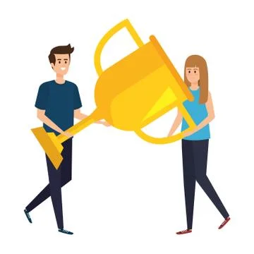 Young couple lifting trophy cup award Ilustração Stock