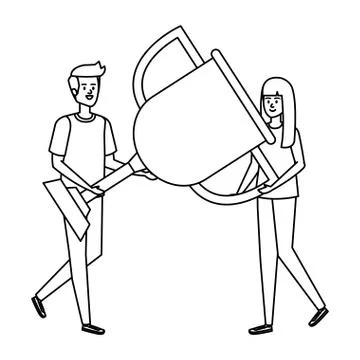 Young couple lifting trophy cup award Ilustração Stock