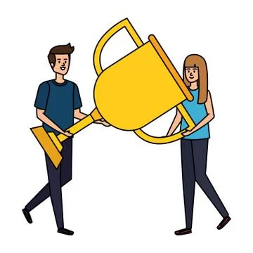 Young couple lifting trophy cup award Ilustração Stock