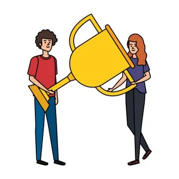 Young couple lifting trophy cup award Ilustração Stock