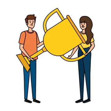 Young couple lifting trophy cup award Ilustração Stock