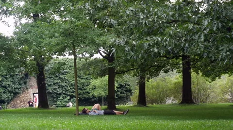 Young couple lying in the park Stock Footage 40735339