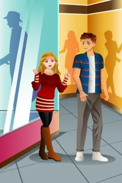 Young Couple in a Mall Stock Illustration