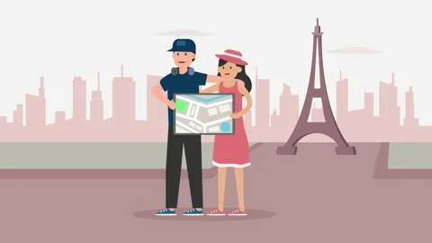 Young couple with map near the eiffel tower Stock Footage 159393936