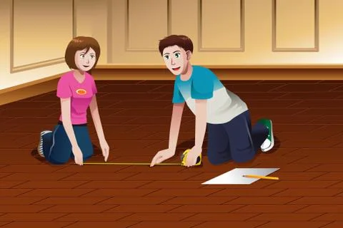 Young couple measuring floor Illustrazione stock