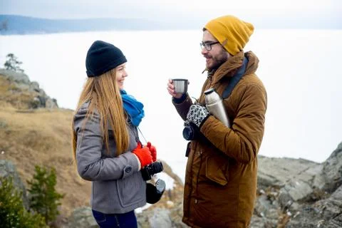 Young couple in mountains Stock Photos