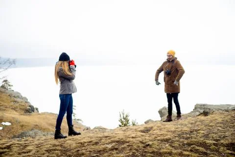 Young couple in mountains Stock Photos