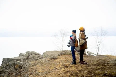 Young couple in mountains Stock Photos
