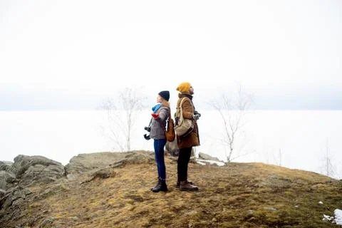 Young couple in mountains Stock Photos