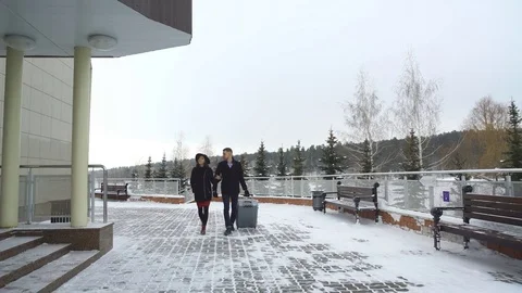 A young couple moves in at the hotel Stock Footage 74331439
