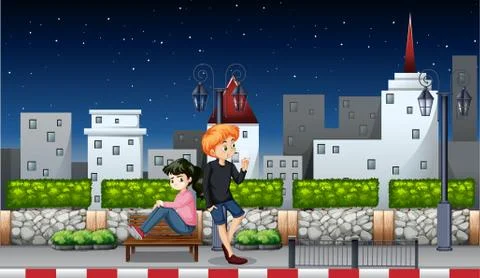 Young couple at night Ilustração Stock