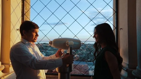 Young Couple At The Observation Tower. Stock Footage 108047943