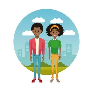 Young couple at park Ilustración de archivo