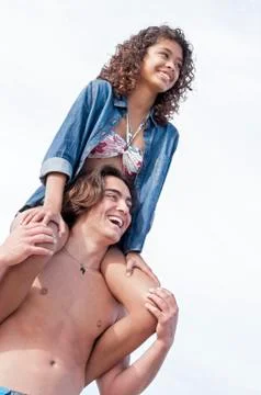 Young couple playing outside Stock Photos