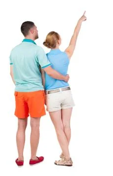 Young couple pointing Stock-Fotos