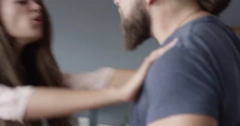 Young couple in problems with drunk husband or man attacking and threatening Stock Footage 138491700