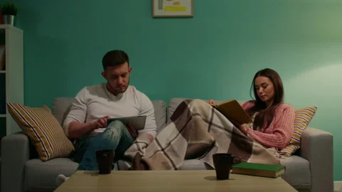 Young Couple Is Relaxing On Sofa Stock Footage 145491131