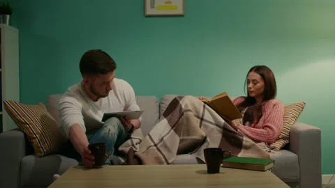 Young Couple Is Relaxing On Sofa Stock Footage 147363712