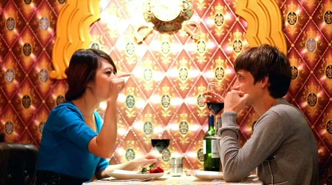 Young couple at restaurant Stock Footage 587064