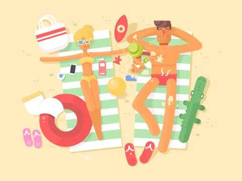Young couple resting on the beach Stock Illustration