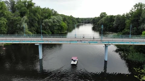 Young couple resting on the river frame with drone Stock Footage 156206628