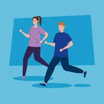 Young couple running avatar character icons Ilustração Stock