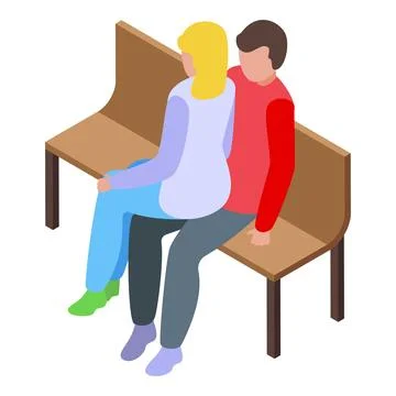 Young couple sitting close on bench isometric illustration Ilustração Stock
