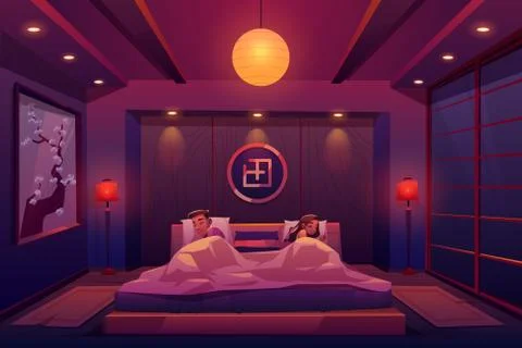 Young couple sleeping in bed, man and woman sleep Stock-Illustration