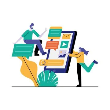 Young couple with smartphone technology characters Illustrazione stock