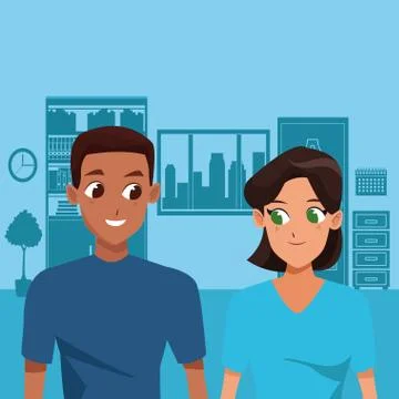 Young couple smiiling and walking cartoon Ilustración de archivo