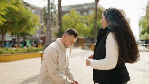 Young couple smiling confident having engagement proposal at park Video stock 170634840