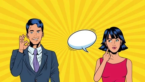 Young couple with speech bubble pop art style animation Stock Footage 137844458