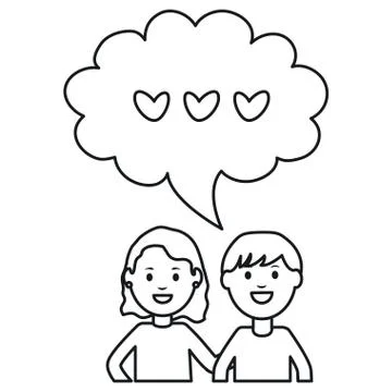 Young couple with speech bubbles and hearts square frame and birthday elements Ilustração Stock