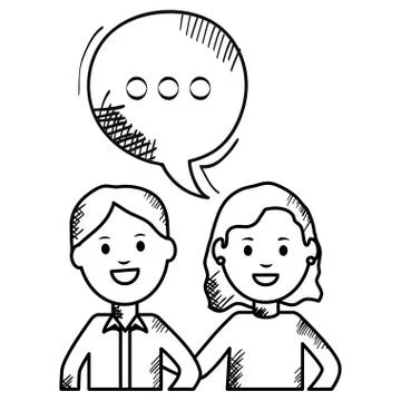 Young couple with speech bubbles avatars characters square frame and birthday Stock Illustration