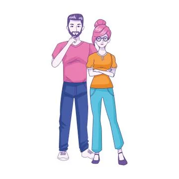 Young couple standing and wearing casual clothes, colorful design Ilustración de archivo